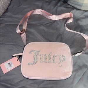 Juicy Couture Light Pink Velvet Crossbody with Crystal 'Juicy' Logo